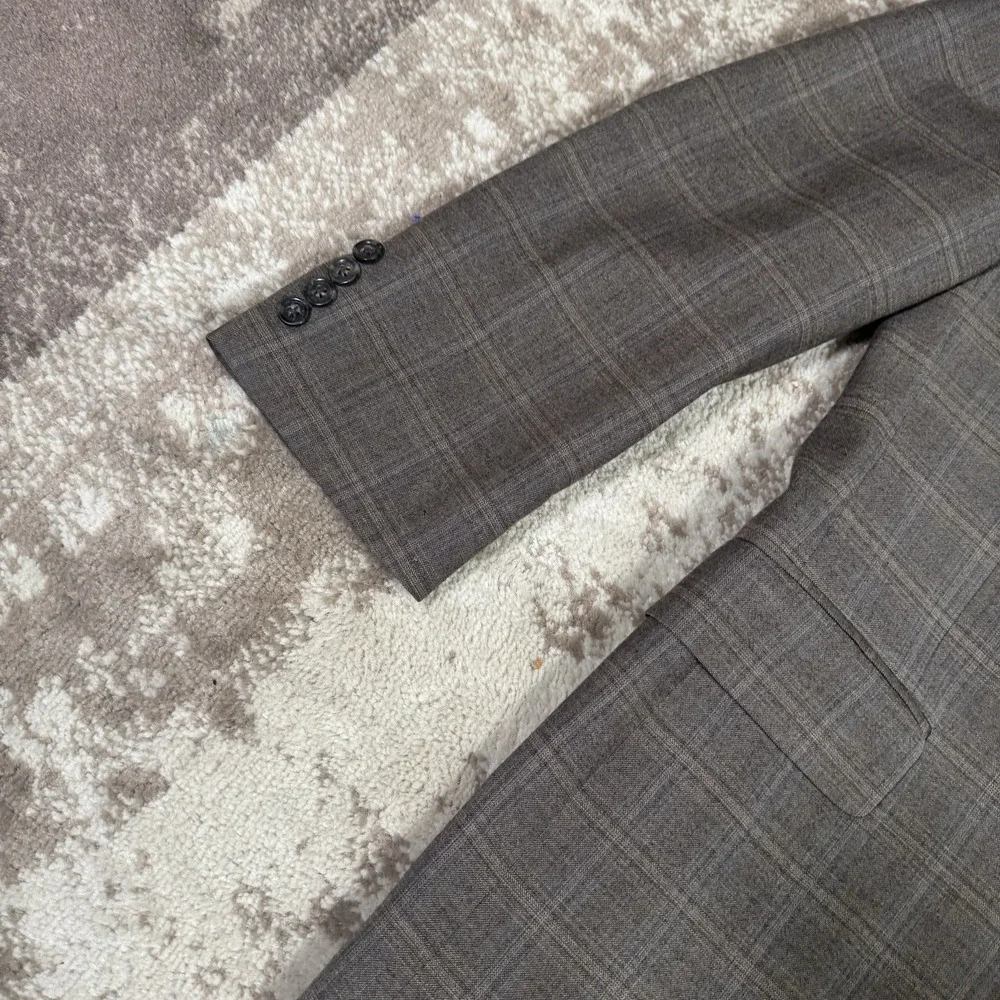 JOS‎ A BANK Blazer Mens 42L Brown Windowpane Wool SportCoat Suit Jacket